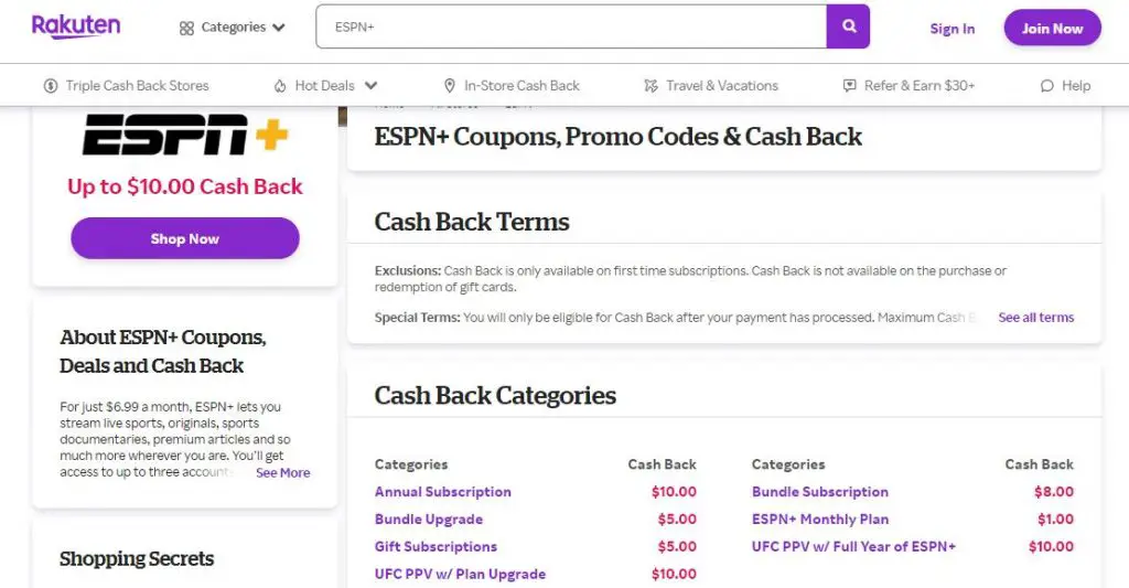 Rakuten ESPN $40 Subscription