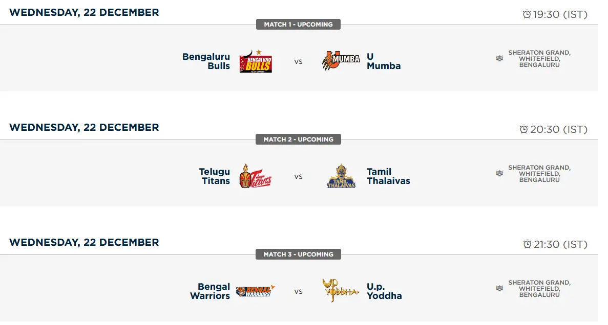 Pro Kabaddi League Schedule And Venue