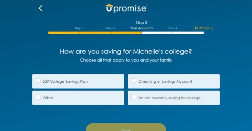 Upromise sign up process choose plan