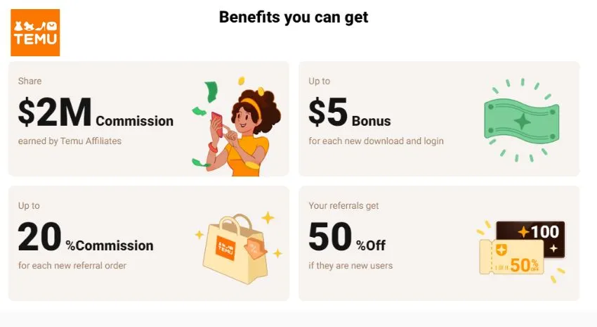 Temu affiliate  program benifits